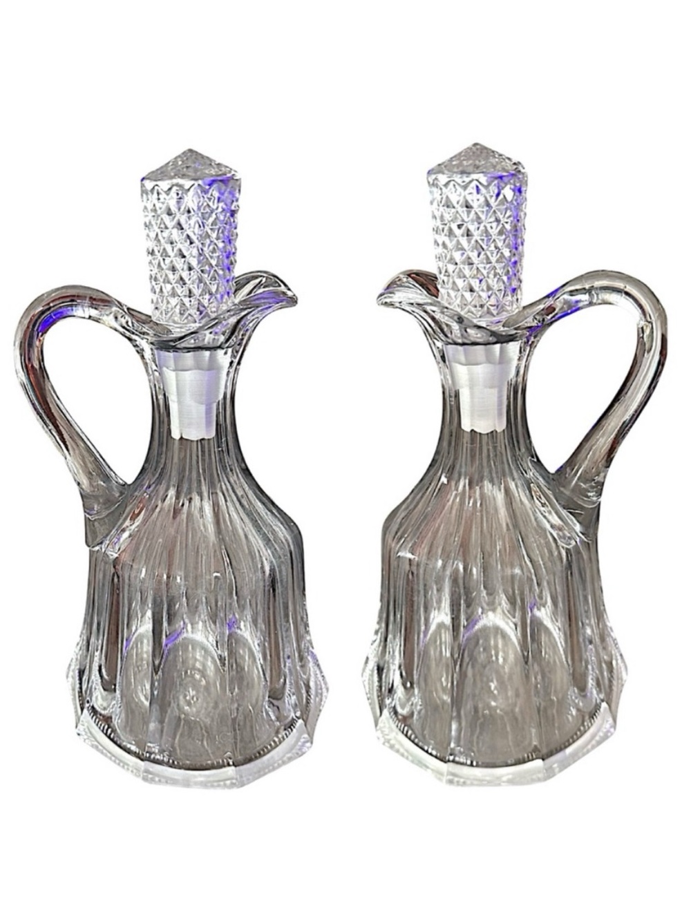 HEISEY PEERLESS Heavy Clear Pressed Glass Decanter 9 1/4” (pair of 2)  Stoppers